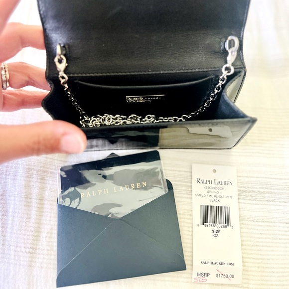 Ralph Lauren collection black patent leather small purse with silver chain - Picture 10 of 16